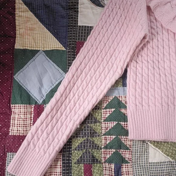 Size M Sugar Thrills Pink Ruffle Turtleneck Sweater - Picture 5 of 10